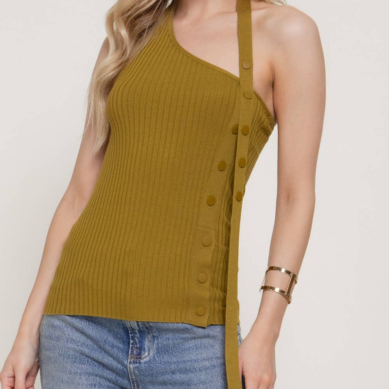 Sleeveless Halter Neck Snap Button Detail Sweater Top