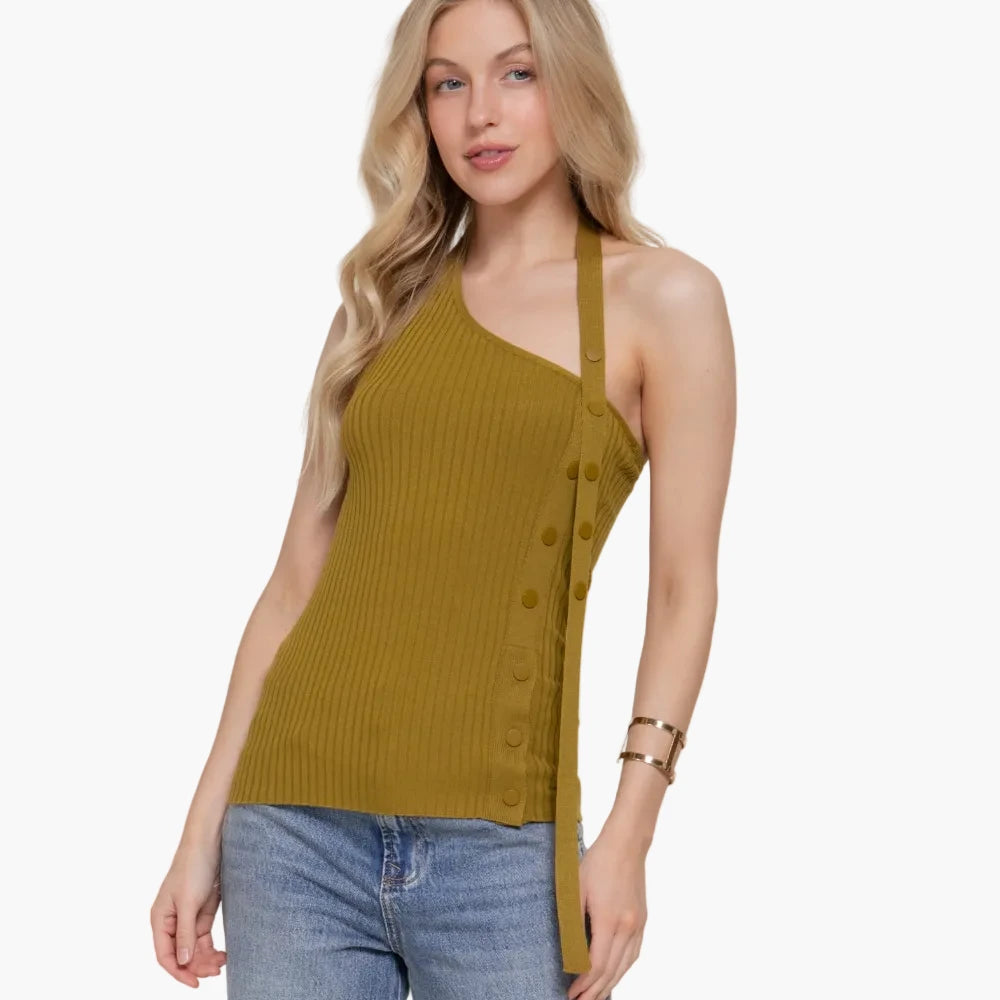 Sleeveless Halter Neck Snap Button Detail Sweater Top