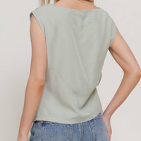 Sleeveless Boat Neck Lyocell Top with Bow Detail