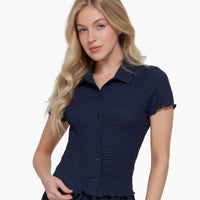 Textured Crinkle Button Down Knit Top