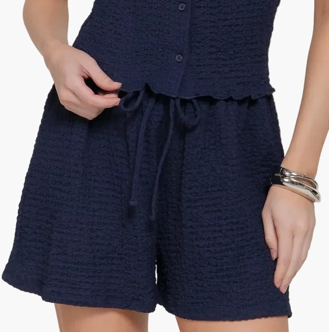 Crinkle Navy Knit Shorts