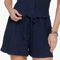 Crinkle Navy Knit Shorts