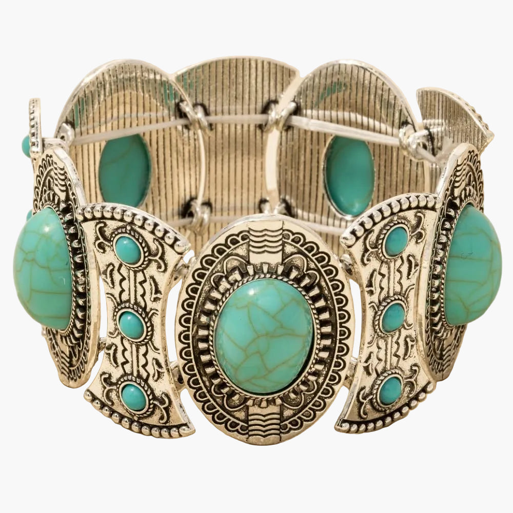 Silver Turquoise Western Concho Stretch Bracelet