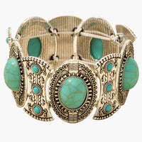 Silver Turquoise Western Concho Stretch Bracelet