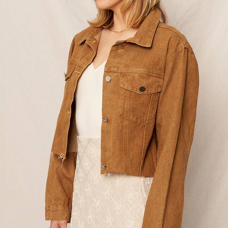 Camel Cropped Denim Jacket