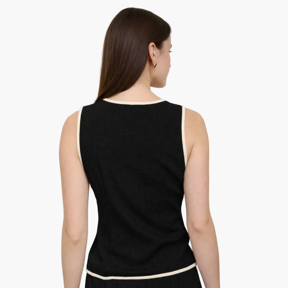 Contrast Trim Front Tie Linen Top
