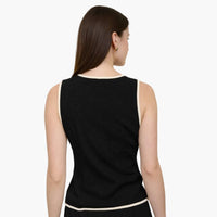 Contrast Trim Front Tie Linen Top