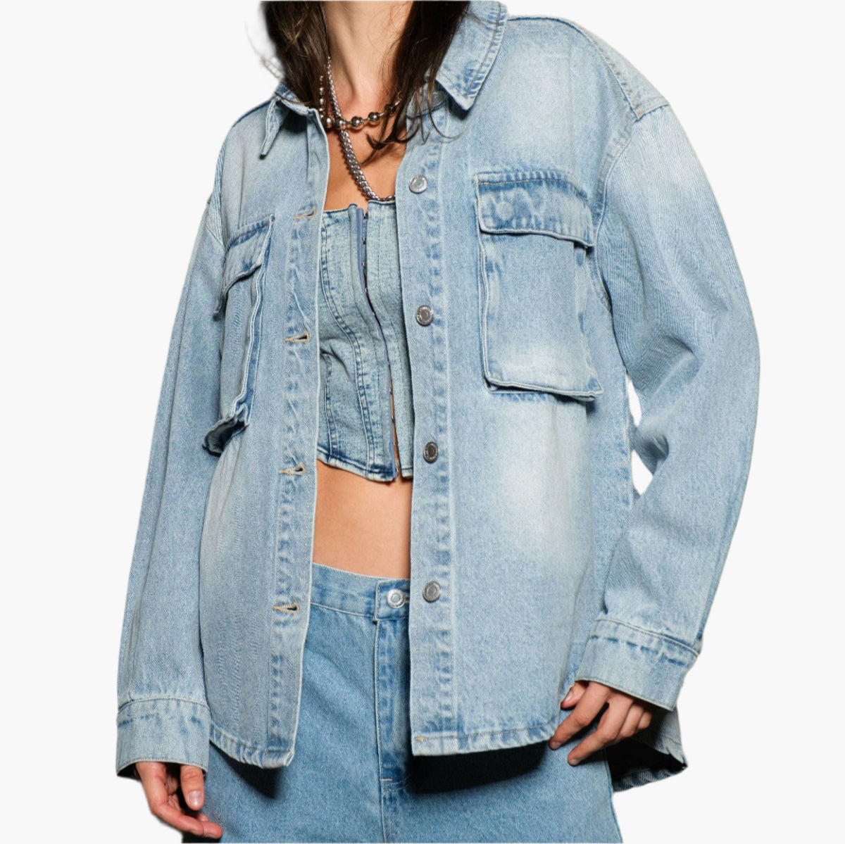 Oversized Denim Shacket with Pockets