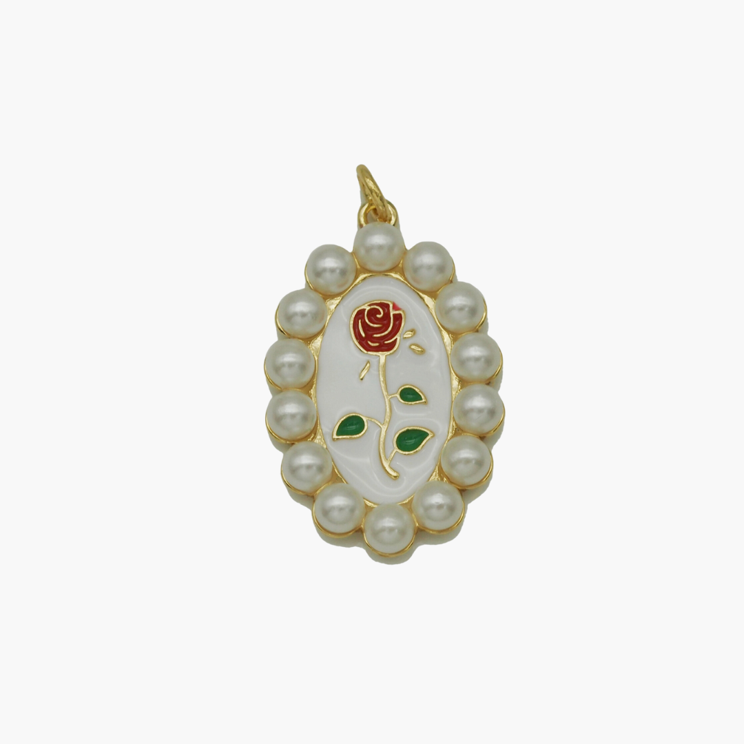 Enamel Oval Rose Charm