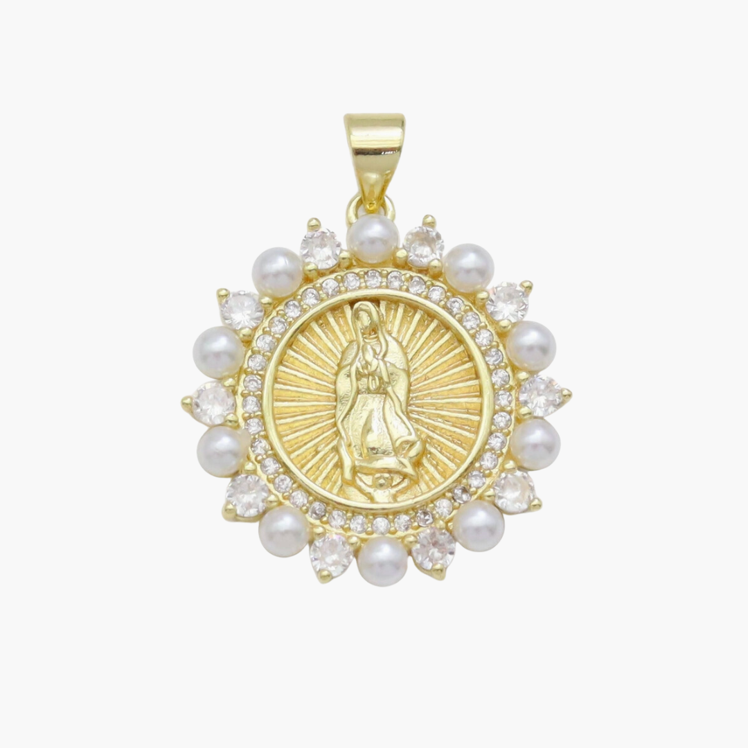 Pearl Blessed Mother Coin Charm