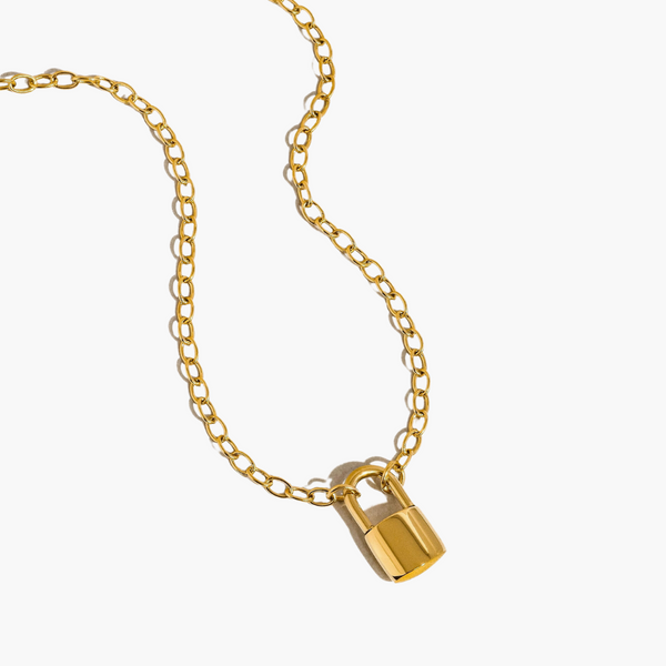 18K Gold Lock Chain Necklace