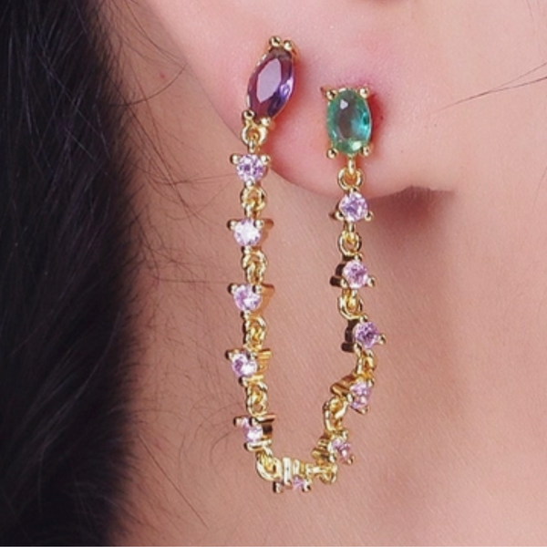 Double Piercing Multicolor Chain Earring