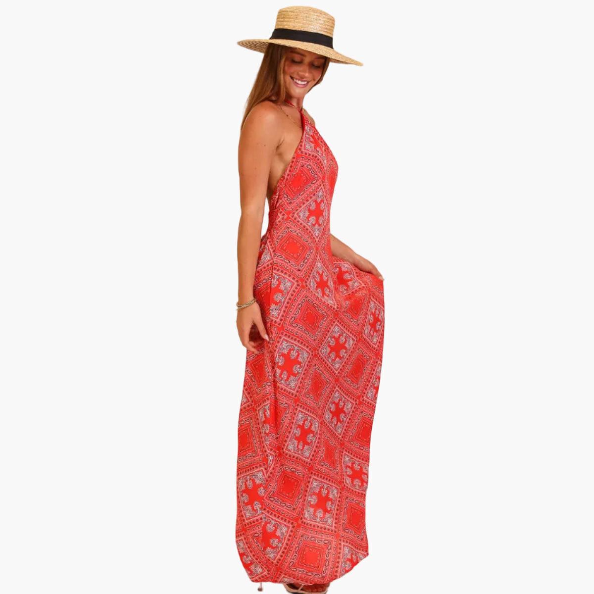 Bandana Print Halter Midi Dress