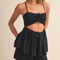 Linen Cutout Pintuck Bra Top