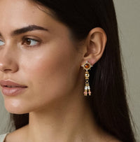 Lalique 18K Gold Vintage Pearl Sunburst Drop Earrings