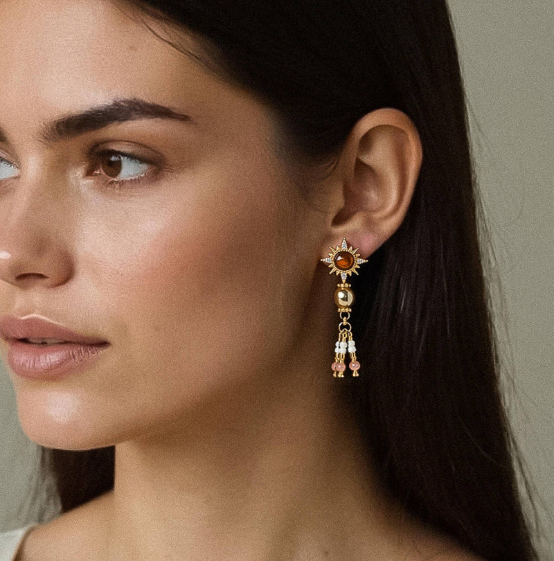 Lalique 18K Gold Vintage Pearl Sunburst Drop Earrings