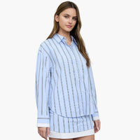 Blue Vertical Stripe Contrast Cuff Button Down Shirt
