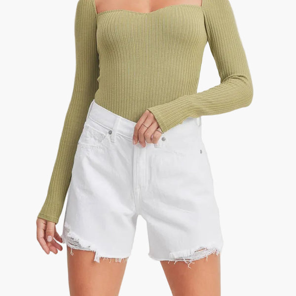 White High Rise Distress Boyfriend Short