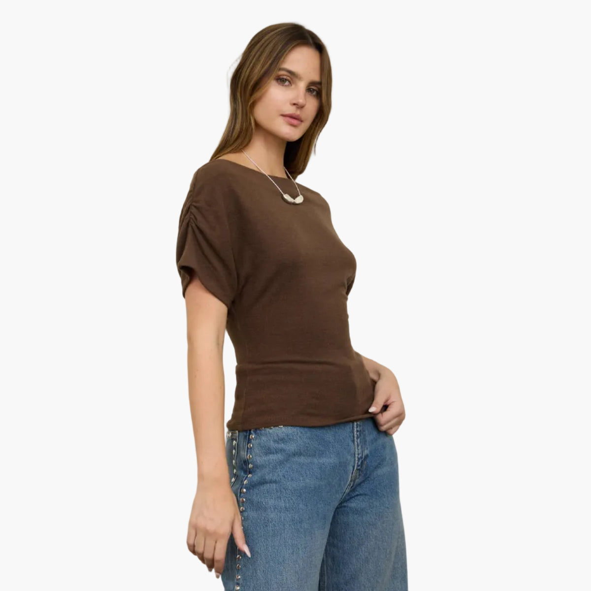 Brown Asymmetrical One Shoulder Knit Top