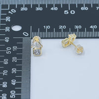 24K Gold Filled Clear CZ Baguette Teardrop Stud Earrings