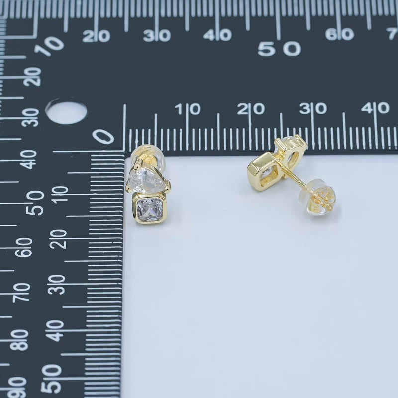 24K Gold Filled Clear CZ Baguette Teardrop Stud Earrings