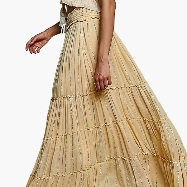 Smocked Waist Tassel Maxi Skirt