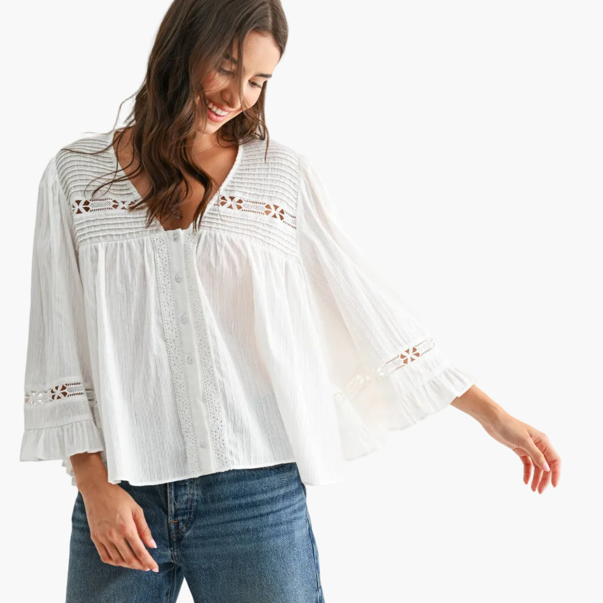 White Cotton Blouse with Lace