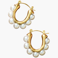 18K Gold Plated Pearl Hoop Earrings