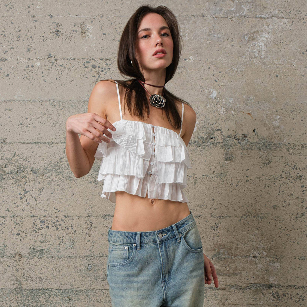 White Ruffle Tank Top