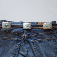 Western Genuine Distressed Leather Belt With Rectangular Conchos