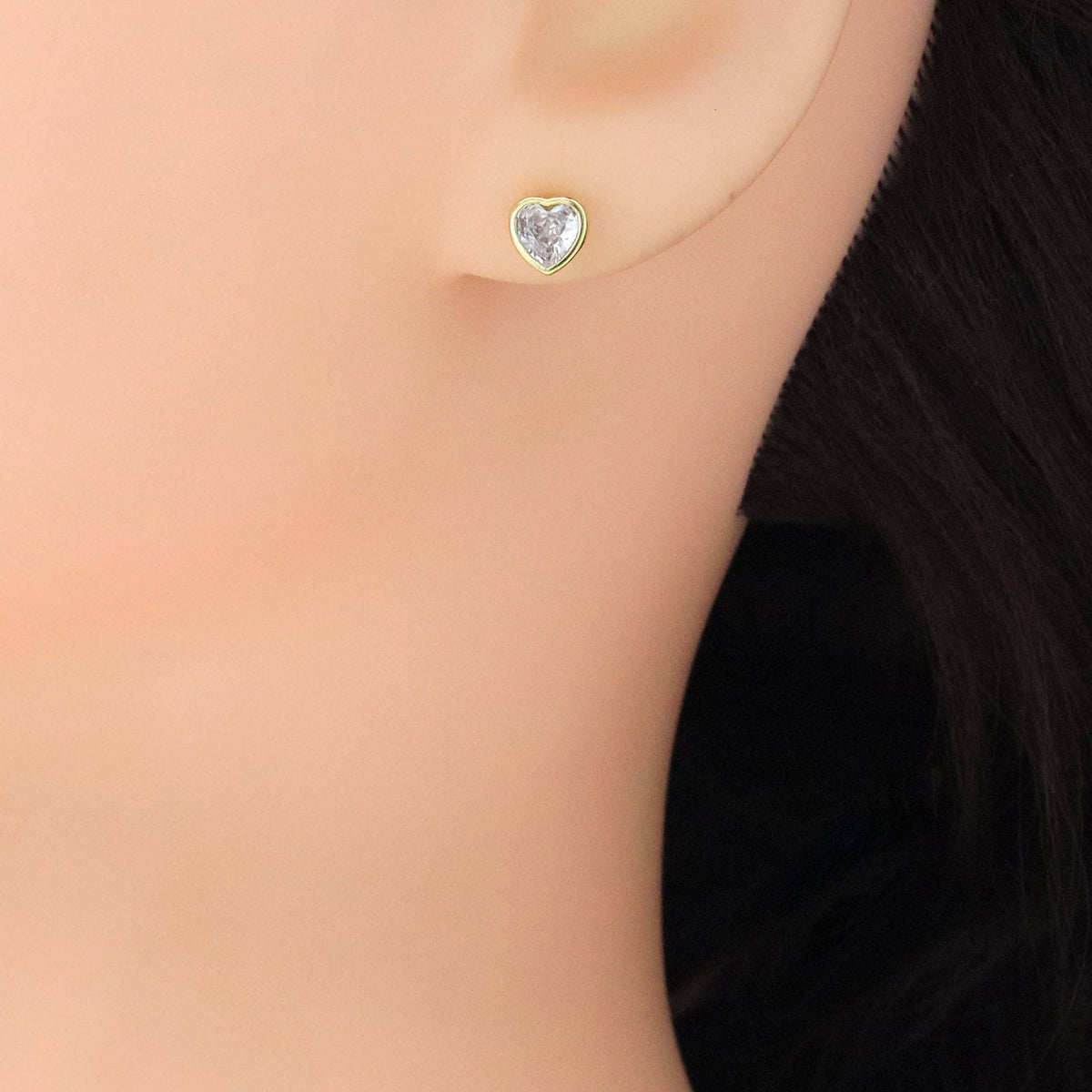 Gold &  Silver Heart Cubic Zirconia Stud Earrings