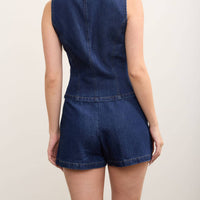 Gold Button Side Slit Denim Skort