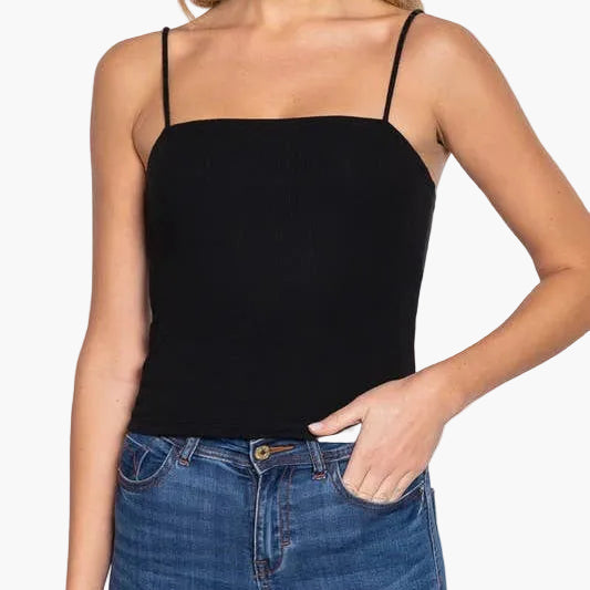 Straight Neck Two Ply Rib Knit Cami Top