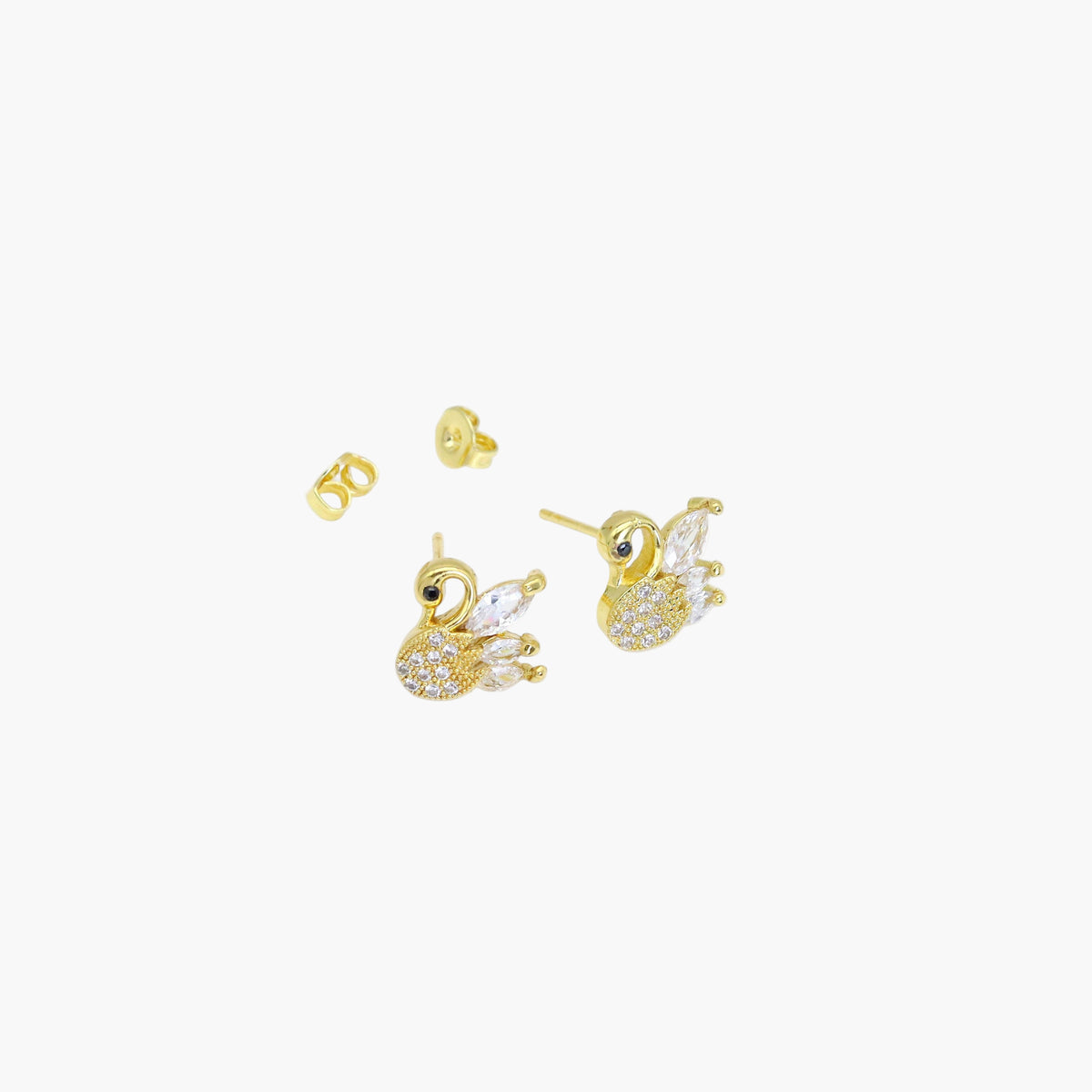 Swan Gold Stud Earrings