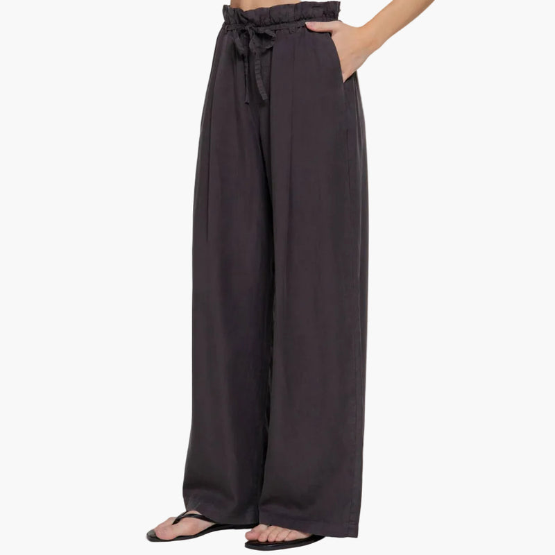 Paperbag Belt-Tie Lyocell Straight Leg Long Pants