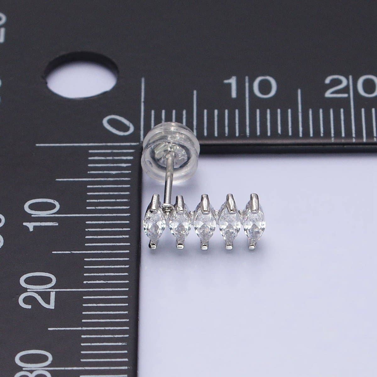 Silver Marquise Stud with CZ Stones
