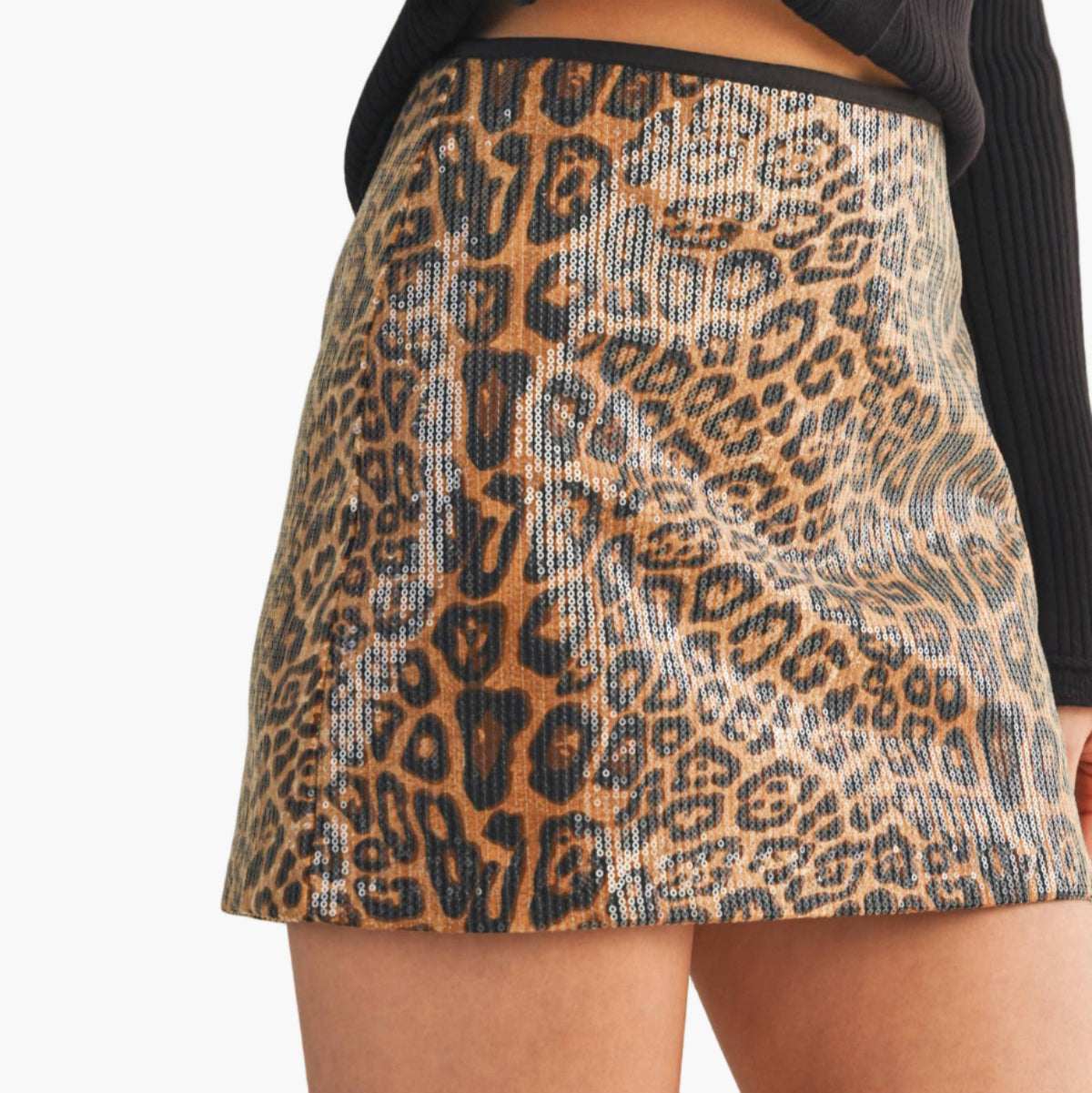 Leopard Printed Sequin Skirt