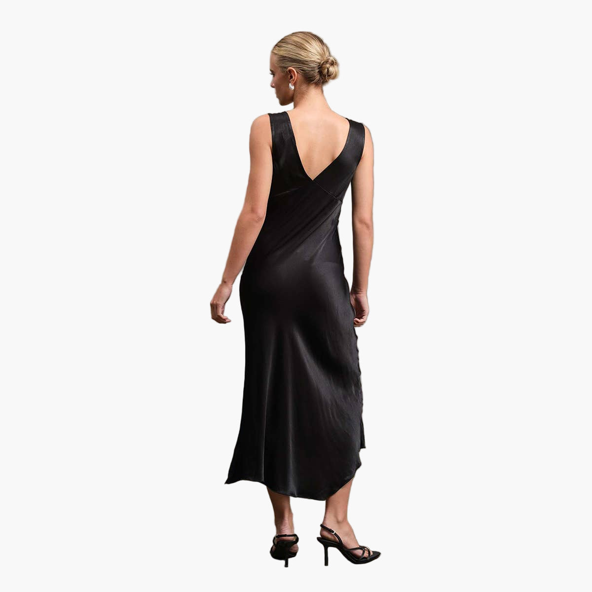 Black Side Slit Satin Dress