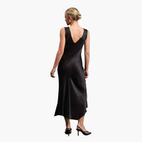 Black Side Slit Satin Dress