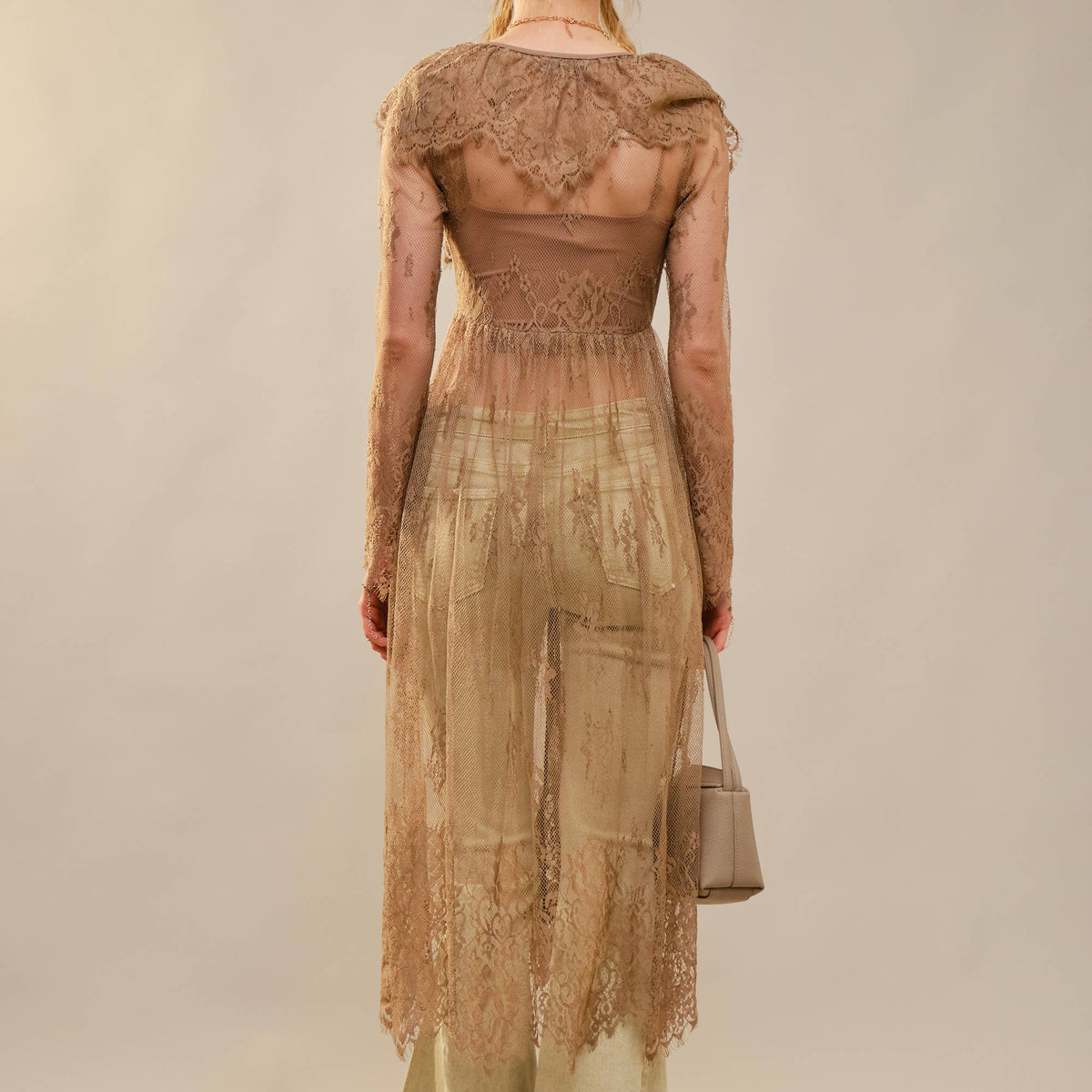 Long Ruffle Sheer Lace Duster