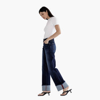 Dark Blue High Rise Wide Leg Denim