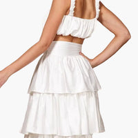 High Waisted Satin Tiered Maxi Skirt