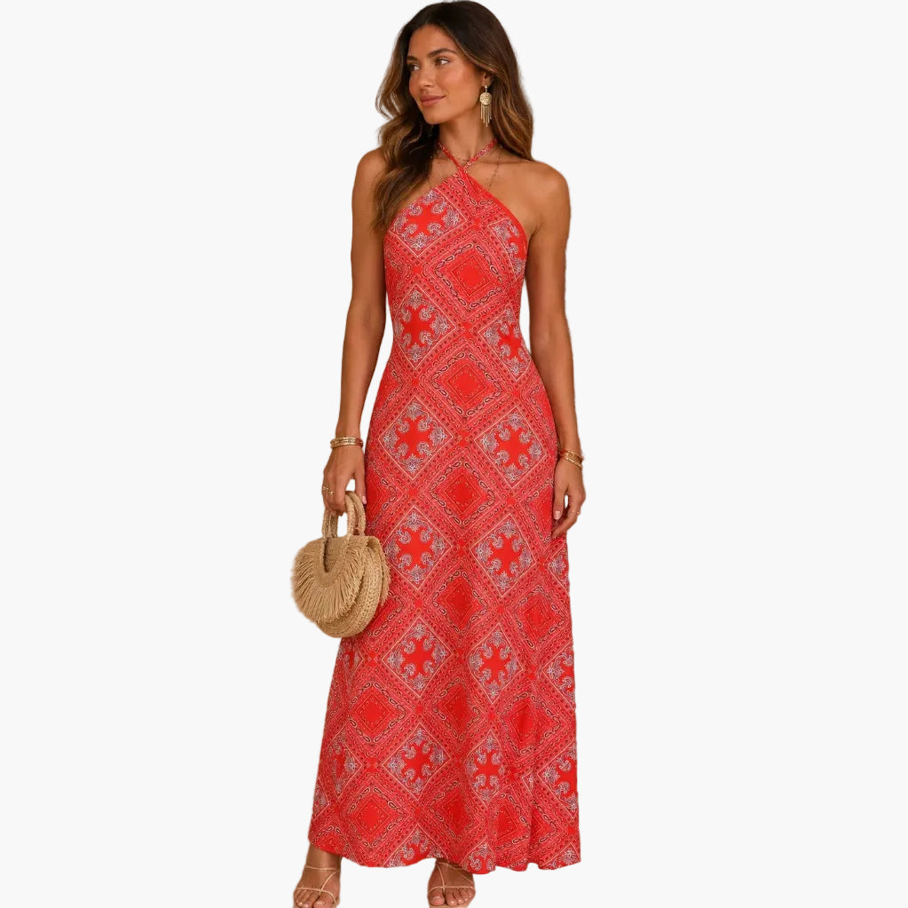 Bandana Print Halter Midi Dress