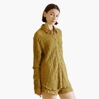 Monochromatic Scrunched Long Sleeve Blouse