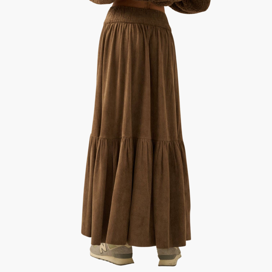 Espresso Faux Suede Asymmetrical High-Low Maxi Skirt