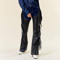 Dark Denim Fringe Chap Pants