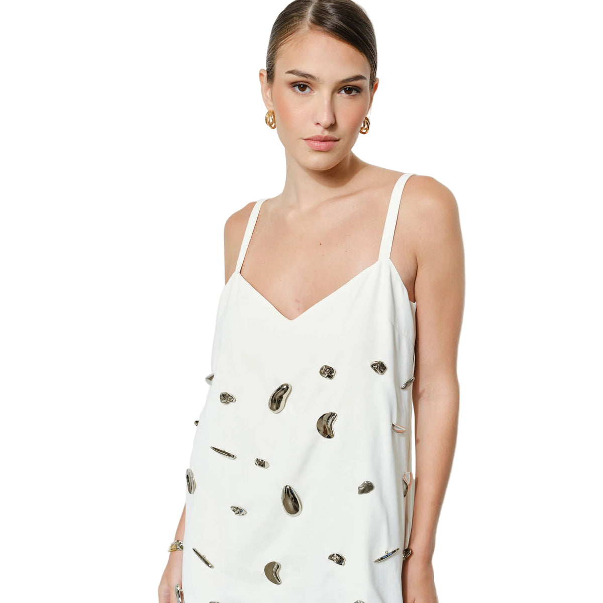 Metallic Embellished A-Line Mini Dress