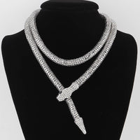Jeweled Snake Wrap Necklace - Silver