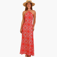 Bandana Print Halter Midi Dress