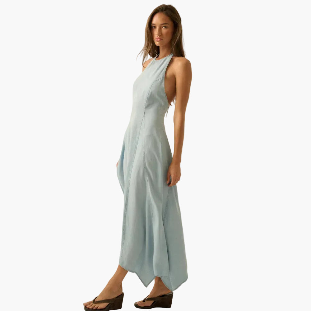 Tencel Denim Halter Handkerchief Maxi Dress
